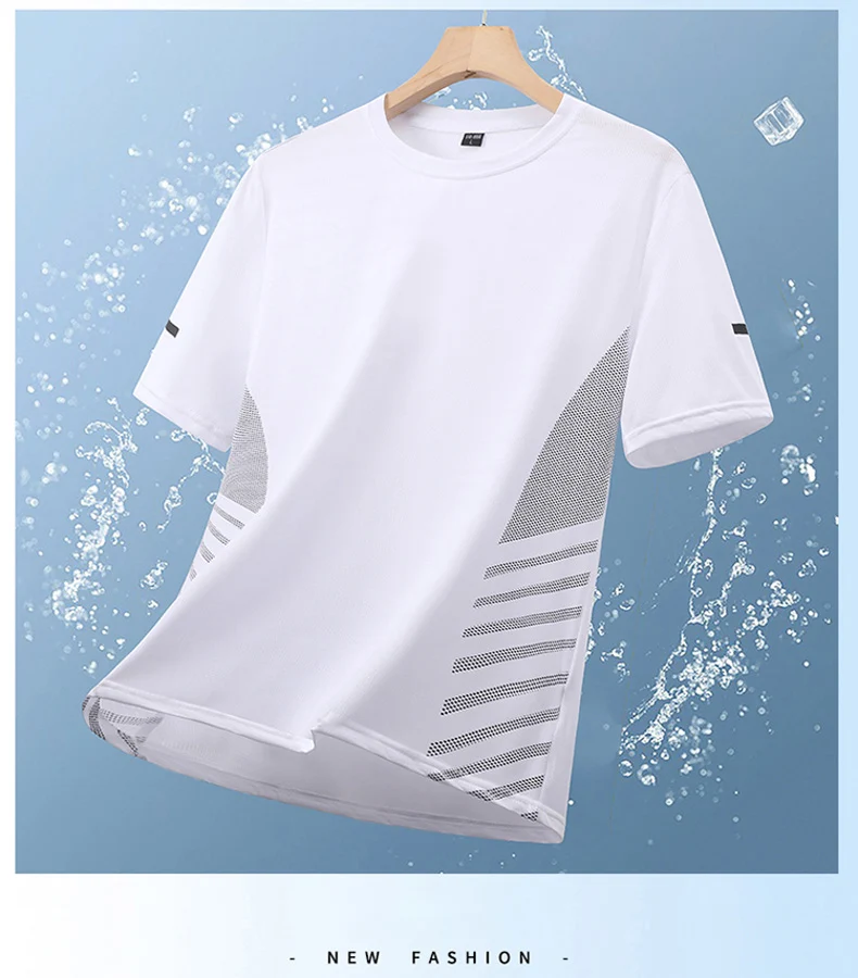 Quick Dry Running T-shirt Summer Ice Silk Thin Top Printing Short Sleeve Outdoor Breathable Round Collar Fitness Sports T-shirt