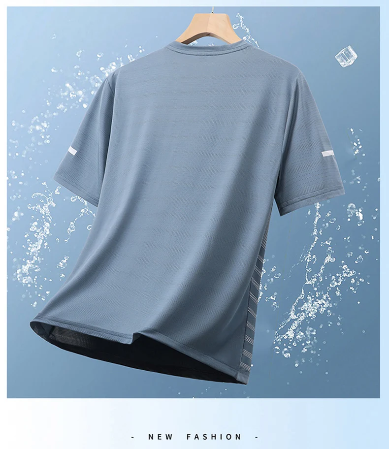 Quick Dry Running T-shirt Summer Ice Silk Thin Top Printing Short Sleeve Outdoor Breathable Round Collar Fitness Sports T-shirt