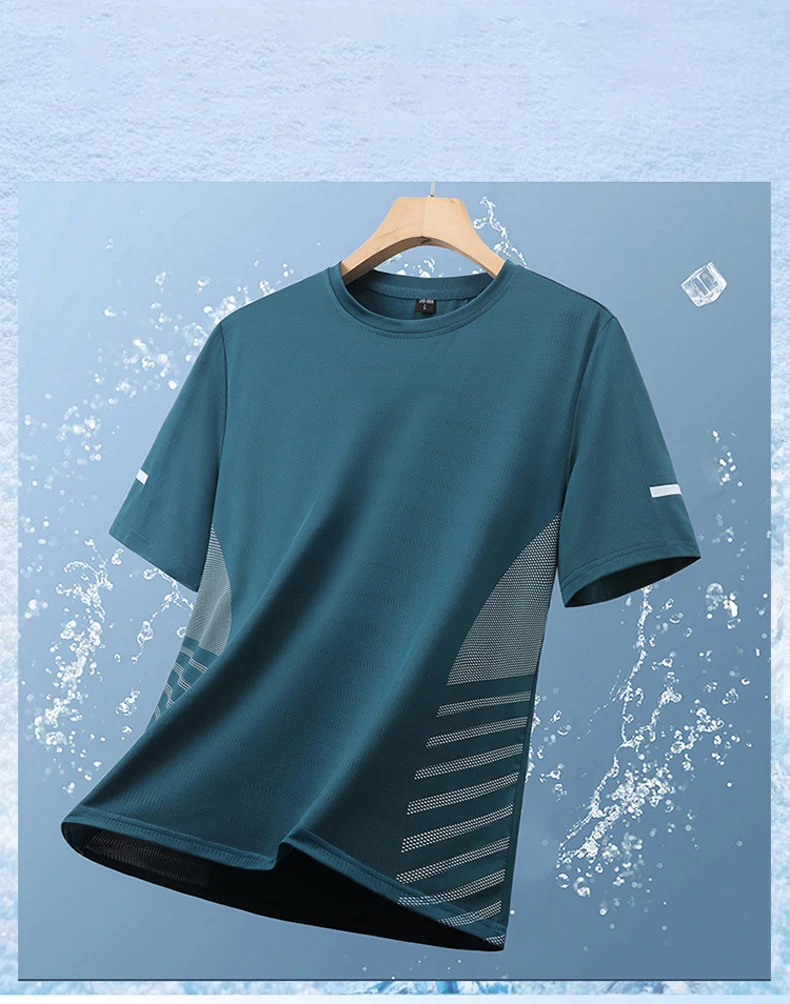 Quick Dry Running T-shirt Summer Ice Silk Thin Top Printing Short Sleeve Outdoor Breathable Round Collar Fitness Sports T-shirt