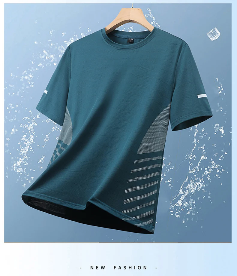 Quick Dry Running T-shirt Summer Ice Silk Thin Top Printing Short Sleeve Outdoor Breathable Round Collar Fitness Sports T-shirt