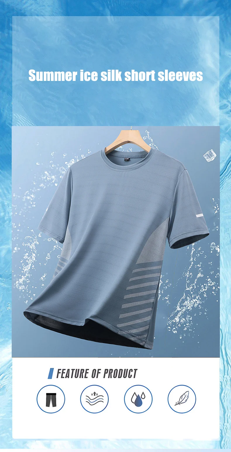 Quick Dry Running T-shirt Summer Ice Silk Thin Top Printing Short Sleeve Outdoor Breathable Round Collar Fitness Sports T-shirt