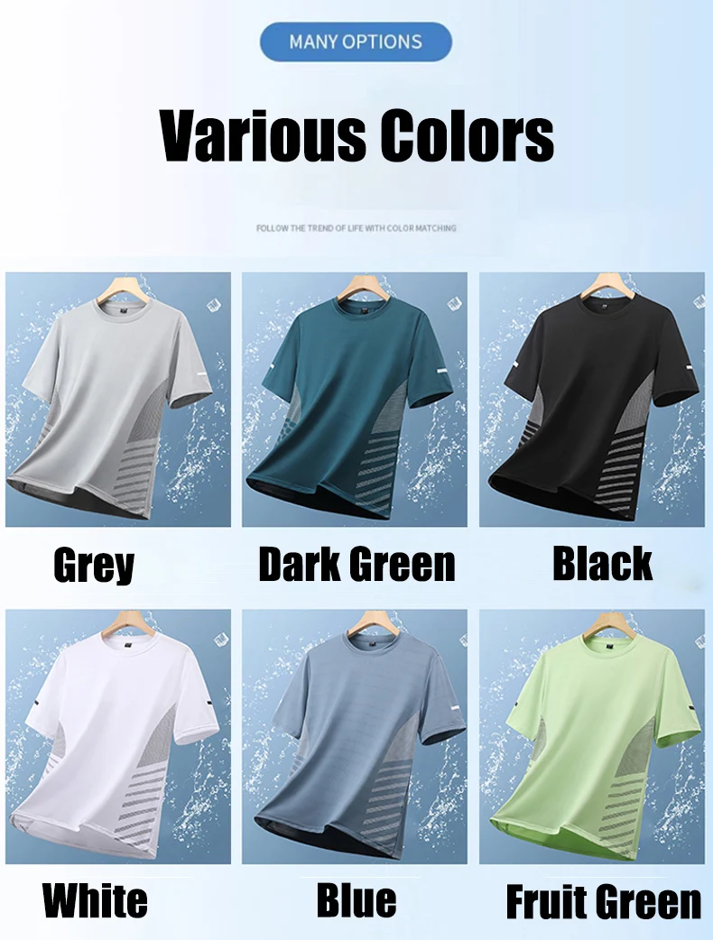 Quick Dry Running T-shirt Summer Ice Silk Thin Top Printing Short Sleeve Outdoor Breathable Round Collar Fitness Sports T-shirt