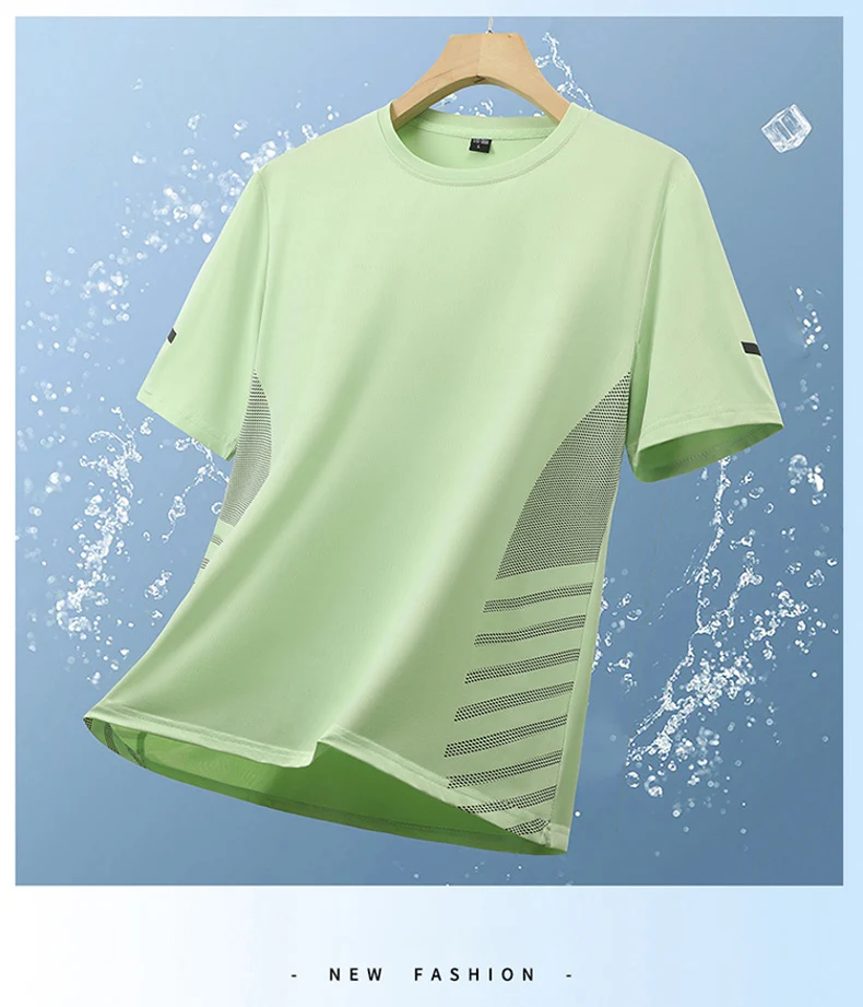Quick Dry Running T-shirt Summer Ice Silk Thin Top Printing Short Sleeve Outdoor Breathable Round Collar Fitness Sports T-shirt