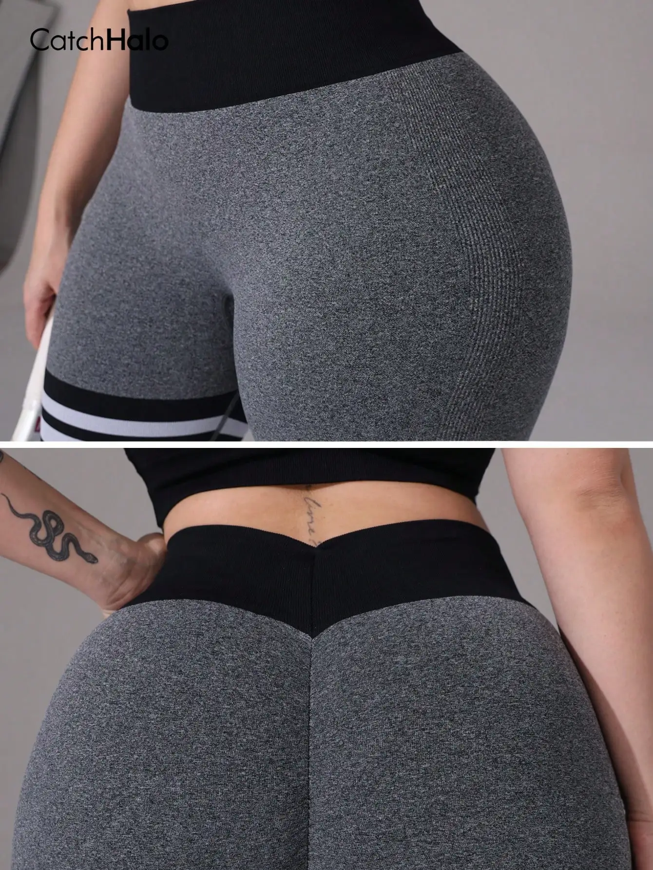Plus Size Women Seamless Yoga Leggings Contrast Stripe High Waist Tummy Control Butt Lift Fitness Workout Gym Tights