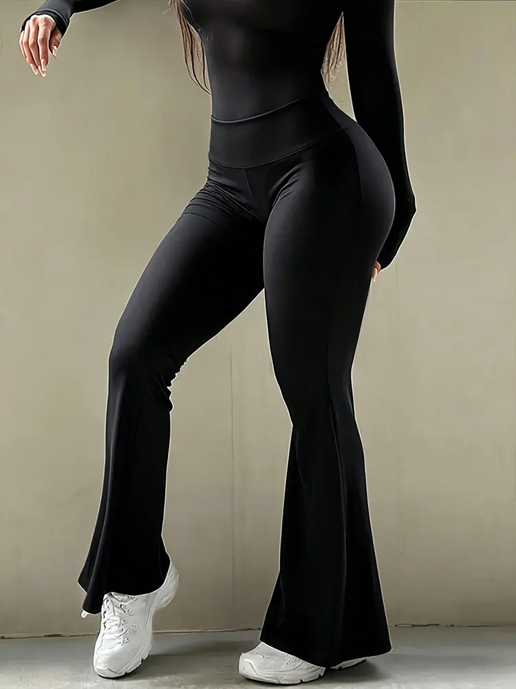 Womens Sexy Skinny Flare Pants Nude Feel High Waist Booty Lifting Fitness Sweatpant Buttery Soft Stretch Yoga Gym Sports Bottoms