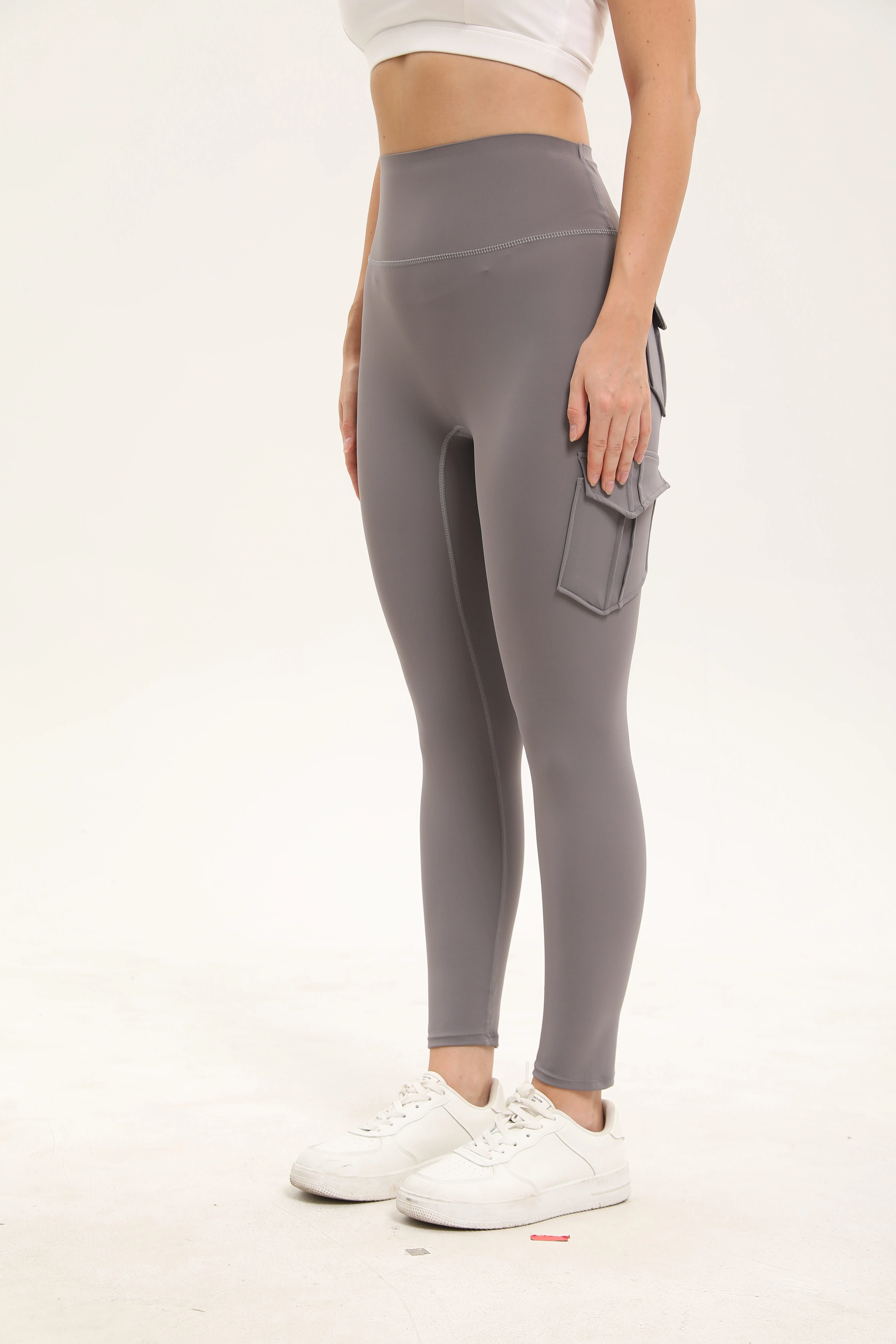 Women's Solid Color Gym Leggings High Waisted Fitness Yoga Pants Practical Pocket Stretch Outdoors Sports Cargo Styles Pants