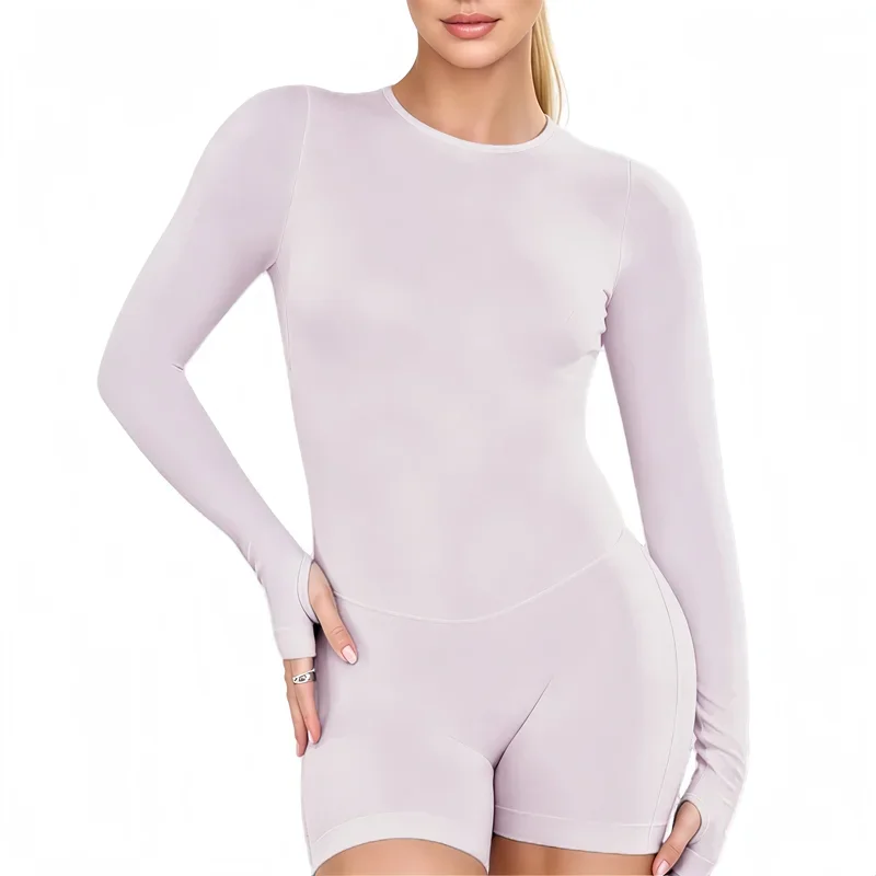 HISTELLO Gym Jumpsuit Long Sleeve One Piece Women Slim Fit Elastic Yoga Clothing Running Workout Pilates Fitness Sports Bodysuit