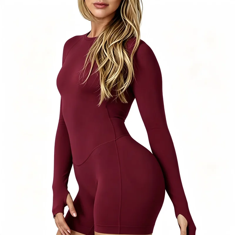 HISTELLO Gym Jumpsuit Long Sleeve One Piece Women Slim Fit Elastic Yoga Clothing Running Workout Pilates Fitness Sports Bodysuit