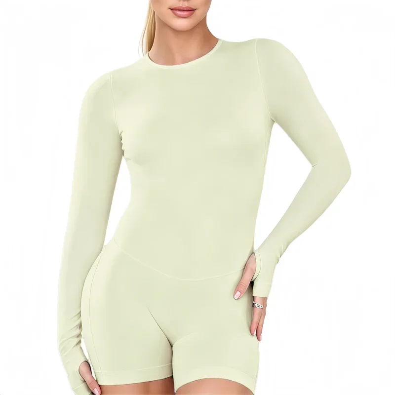HISTELLO Gym Jumpsuit Long Sleeve One Piece Women Slim Fit Elastic Yoga Clothing Running Workout Pilates Fitness Sports Bodysuit