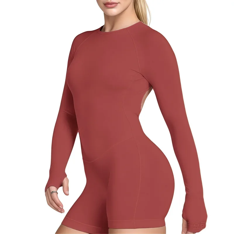 HISTELLO Gym Jumpsuit Long Sleeve One Piece Women Slim Fit Elastic Yoga Clothing Running Workout Pilates Fitness Sports Bodysuit