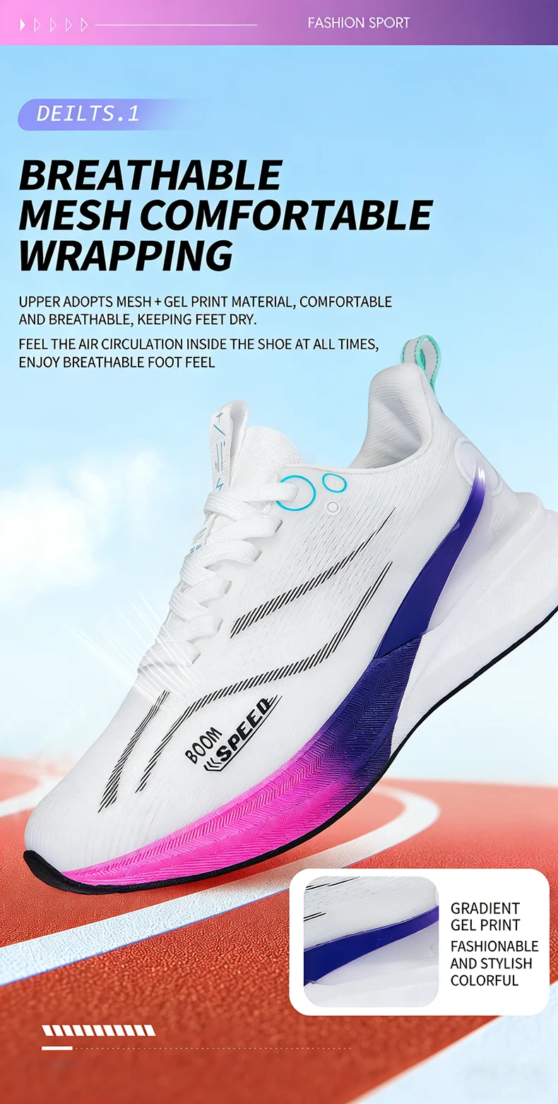 Carbon Fiber Running Shoes Breathable Mesh Stability Sole for Marathon Race Road Training Men Women Lightweight Shock Absorption