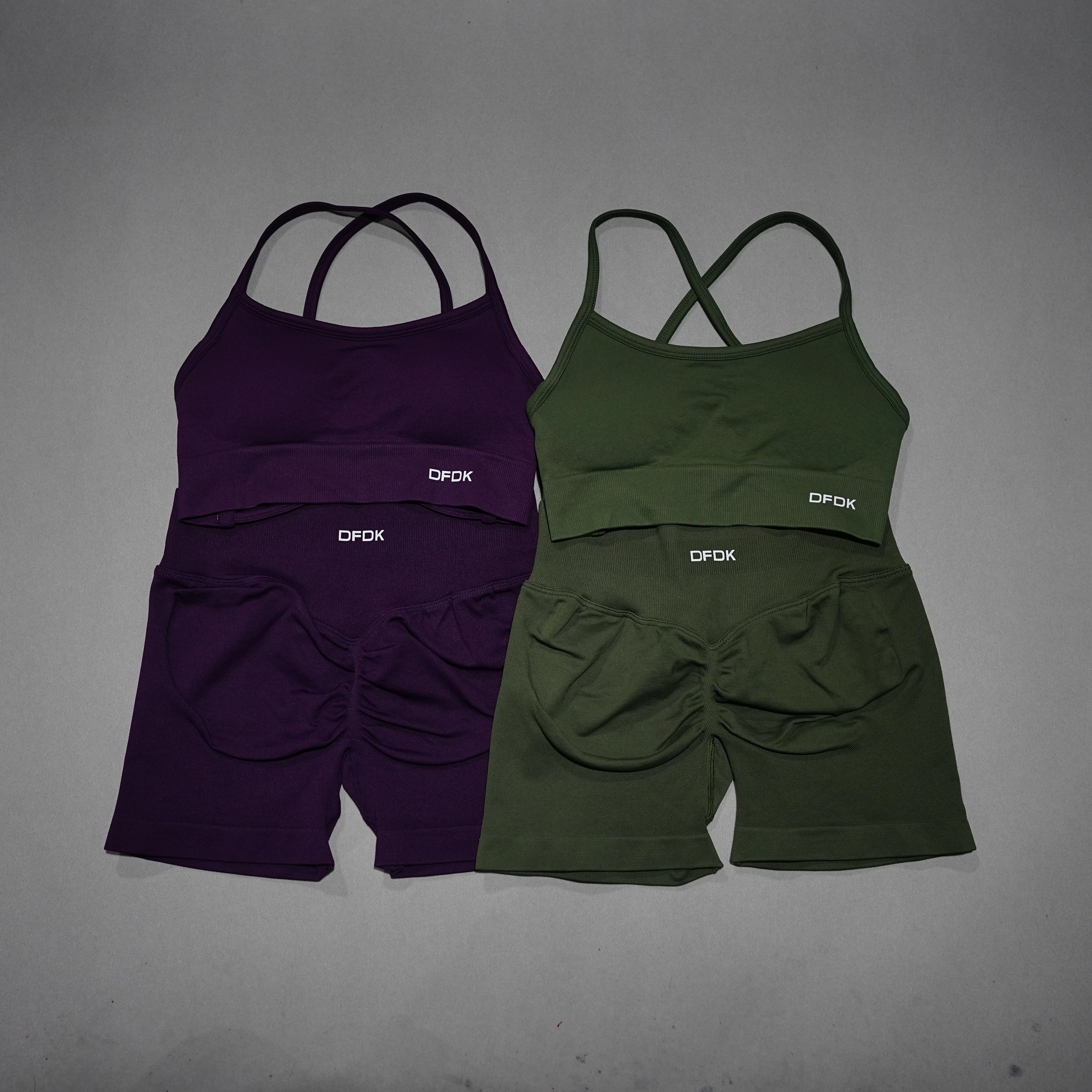 DFDK Women Seamless 2 Piece Workout Set Lace Up Sports Bra High Waist Short Leggings Yoga Gym Cycling Running Activewear