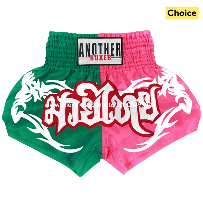 Men's Women's High Elastic Boxing Shorts Pink Green Muay Thai Shorts for Boy Girl Sanda Fight Shorts for Fitness & Martial Arts
