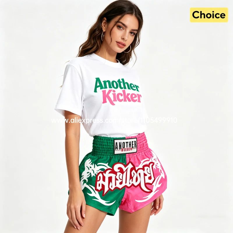 Men's Women's High Elastic Boxing Shorts Pink Green Muay Thai Shorts for Boy Girl Sanda Fight Shorts for Fitness & Martial Arts