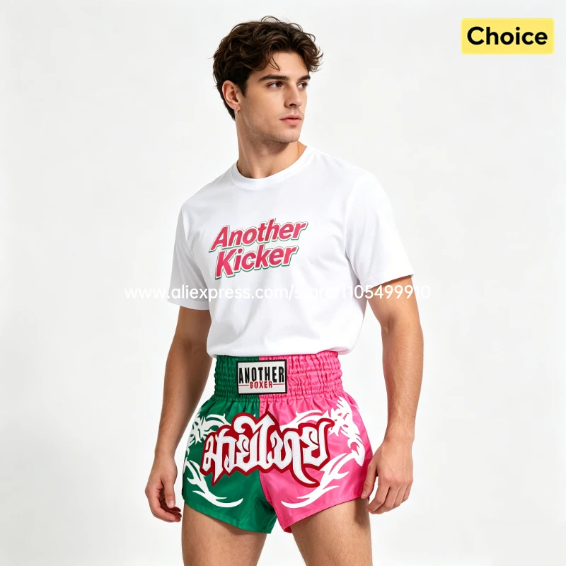 Men's Women's High Elastic Boxing Shorts Pink Green Muay Thai Shorts for Boy Girl Sanda Fight Shorts for Fitness & Martial Arts