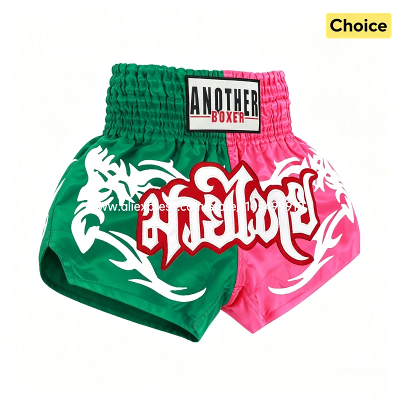 Men's Women's High Elastic Boxing Shorts Pink Green Muay Thai Shorts for Boy Girl Sanda Fight Shorts for Fitness & Martial Arts