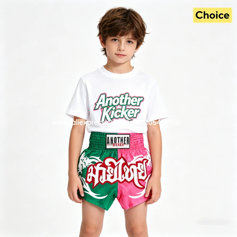 Men's Women's High Elastic Boxing Shorts Pink Green Muay Thai Shorts for Boy Girl Sanda Fight Shorts for Fitness & Martial Arts