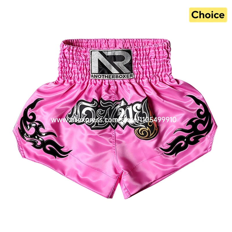 Tiger Muay Thai Shorts Embroidery Boxing Shorts Satin Kickboxing Fight Wear Men Women Kids MMA Training Competition Pants Blue