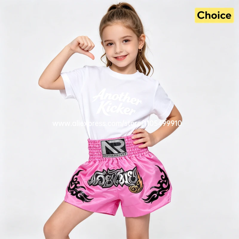 Tiger Muay Thai Shorts Embroidery Boxing Shorts Satin Kickboxing Fight Wear Men Women Kids MMA Training Competition Pants Blue