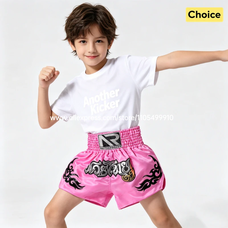 Tiger Muay Thai Shorts Embroidery Boxing Shorts Satin Kickboxing Fight Wear Men Women Kids MMA Training Competition Pants Blue