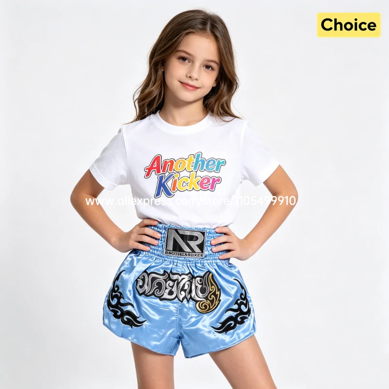 Tiger Muay Thai Shorts Embroidery Boxing Shorts Satin Kickboxing Fight Wear Men Women Kids MMA Training Competition Pants Blue