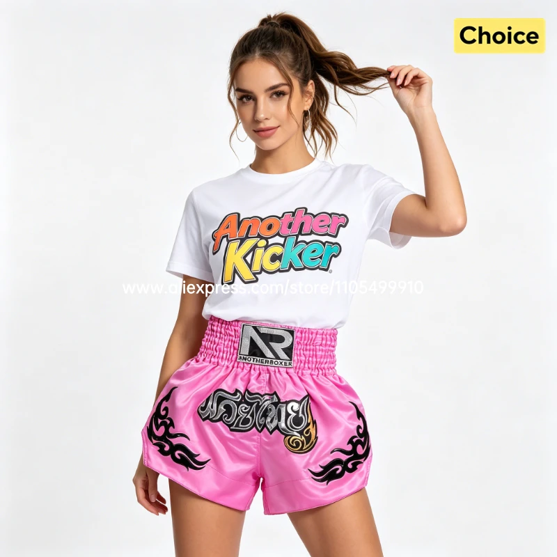 Tiger Muay Thai Shorts Embroidery Boxing Shorts Satin Kickboxing Fight Wear Men Women Kids MMA Training Competition Pants Blue