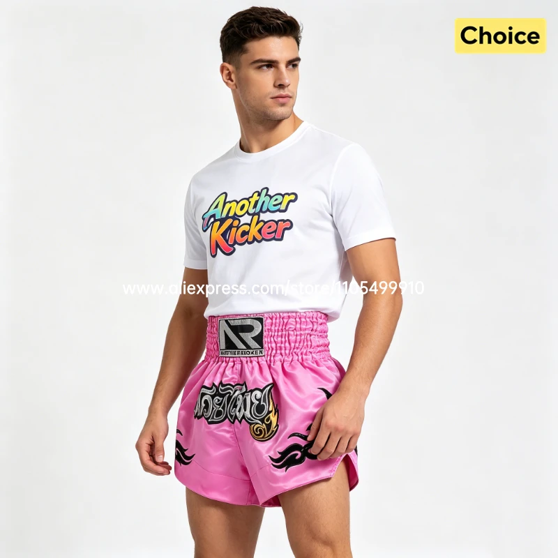 Tiger Muay Thai Shorts Embroidery Boxing Shorts Satin Kickboxing Fight Wear Men Women Kids MMA Training Competition Pants Blue