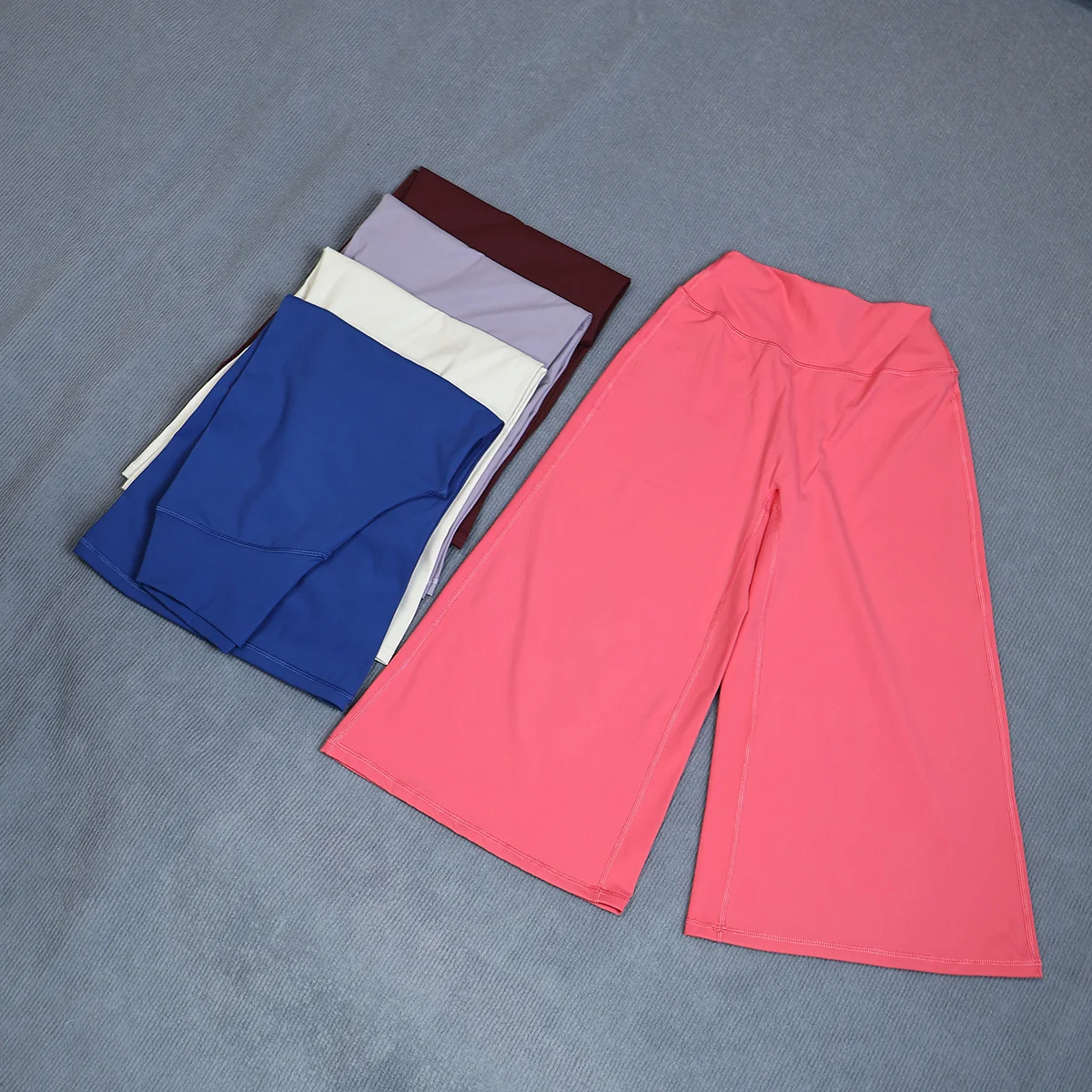 Ctenkevet Women High Waist Wide Leg Capri Bottoms Tummy Control Butt Lift Quick Dry Yoga Pants Gym Casual Flare Leg Trousers