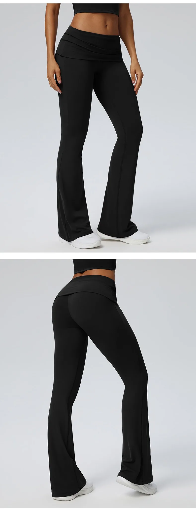 Women Pleated High-Waisted Yoga Pants Butt Lifting Skinny With A Wide-leg Design Flared Leggings for Running Fitness Yoga Pants