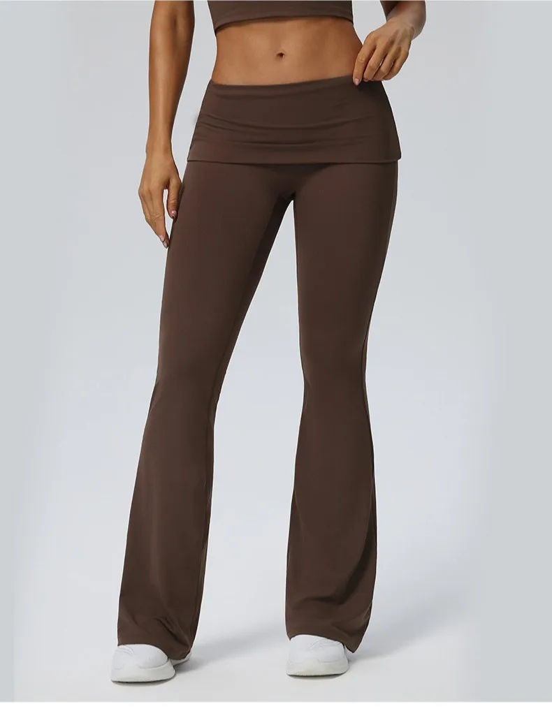 Women Pleated High-Waisted Yoga Pants Butt Lifting Skinny With A Wide-leg Design Flared Leggings for Running Fitness Yoga Pants