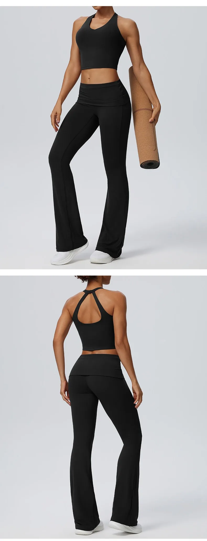 Women Pleated High-Waisted Yoga Pants Butt Lifting Skinny With A Wide-leg Design Flared Leggings for Running Fitness Yoga Pants