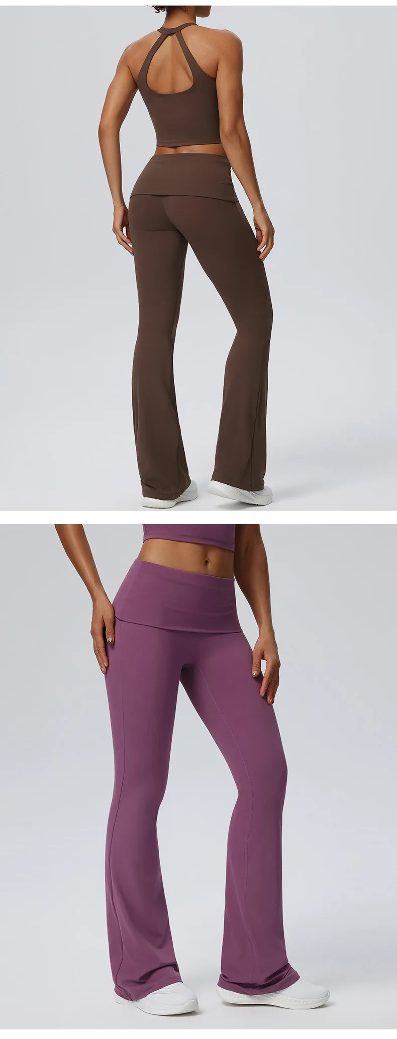 Women Pleated High-Waisted Yoga Pants Butt Lifting Skinny With A Wide-leg Design Flared Leggings for Running Fitness Yoga Pants