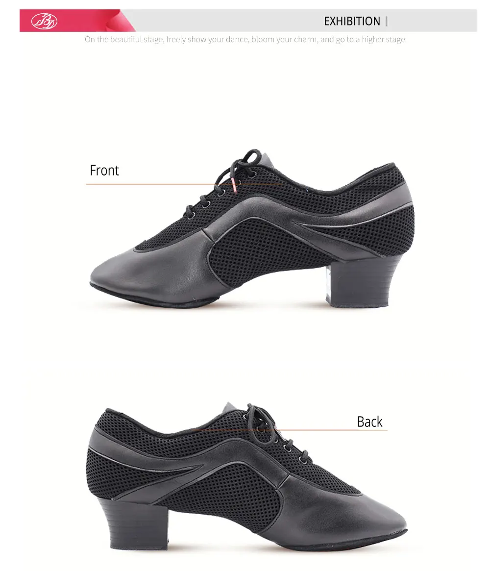 Men Latin Dance Shoes Genuine Leather Elastic Mesh BD 468 Split Sole Dancing Shoes Standard Dance Salsa