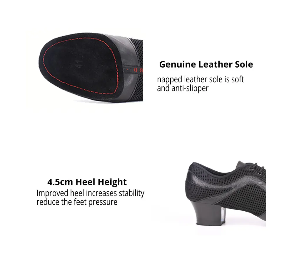 Men Latin Dance Shoes Genuine Leather Elastic Mesh BD 468 Split Sole Dancing Shoes Standard Dance Salsa