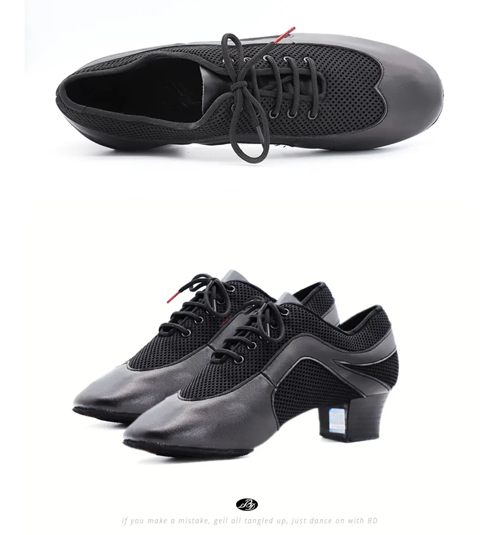 Men Latin Dance Shoes Genuine Leather Elastic Mesh BD 468 Split Sole Dancing Shoes Standard Dance Salsa