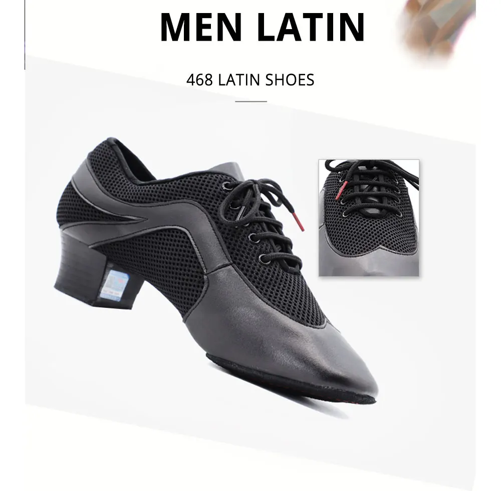 Men Latin Dance Shoes Genuine Leather Elastic Mesh BD 468 Split Sole Dancing Shoes Standard Dance Salsa