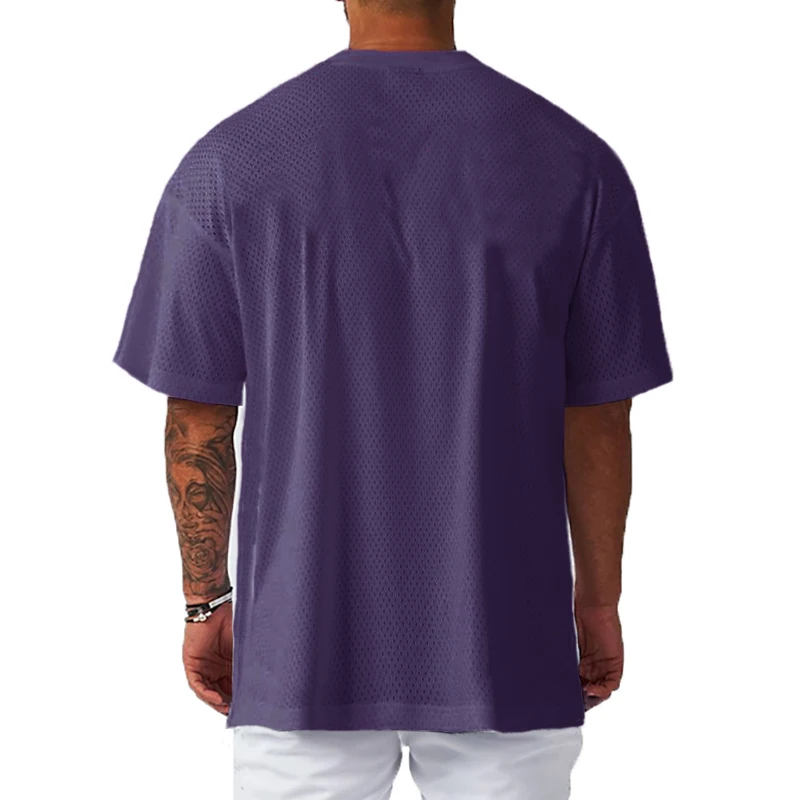 Men's Athletic Mesh Quick Dry Running T Shirt Short Sleeve Crew Neck Loose Oversized Fit Dropped Shoulders Workout Training Tops