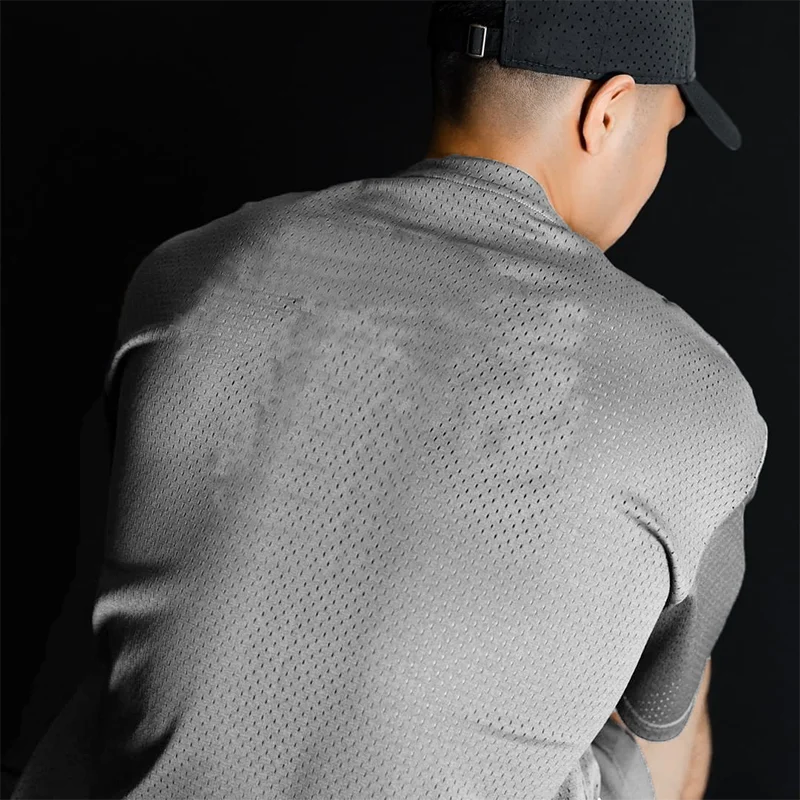 Men's Athletic Mesh Quick Dry Running T Shirt Short Sleeve Crew Neck Loose Oversized Fit Dropped Shoulders Workout Training Tops