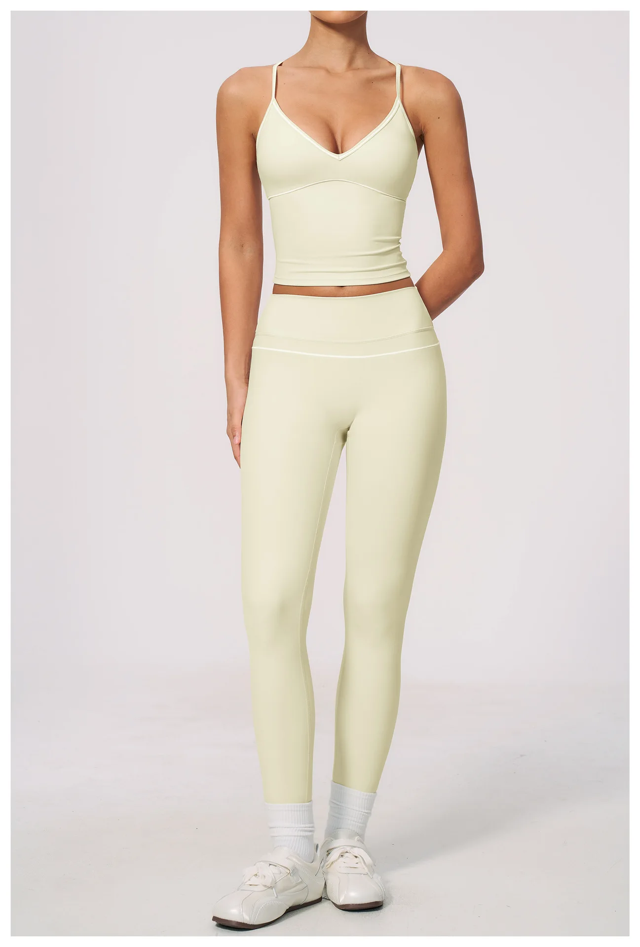 Women High Waist Yoga Leggings V Back Contrast Stitching Butt Lifting Gym Pants Tummy Control Workout Tights Running Sportswear