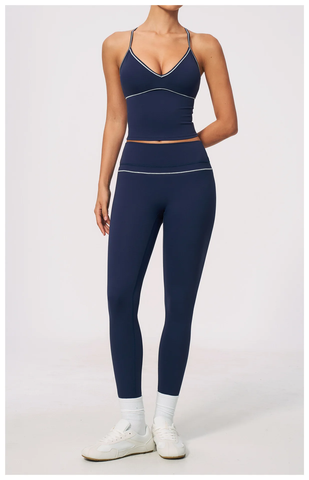 Women High Waist Yoga Leggings V Back Contrast Stitching Butt Lifting Gym Pants Tummy Control Workout Tights Running Sportswear