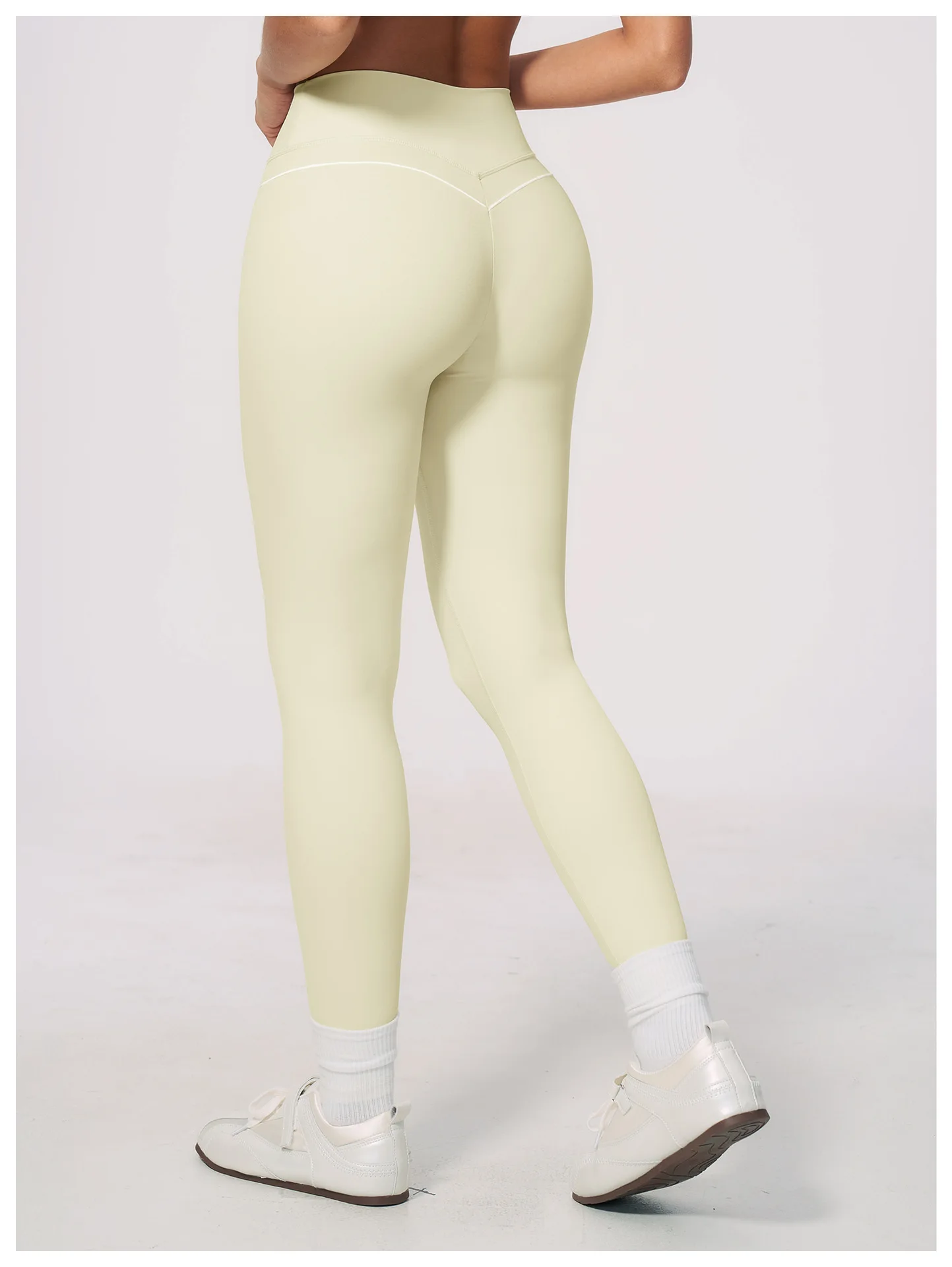 Women High Waist Yoga Leggings V Back Contrast Stitching Butt Lifting Gym Pants Tummy Control Workout Tights Running Sportswear
