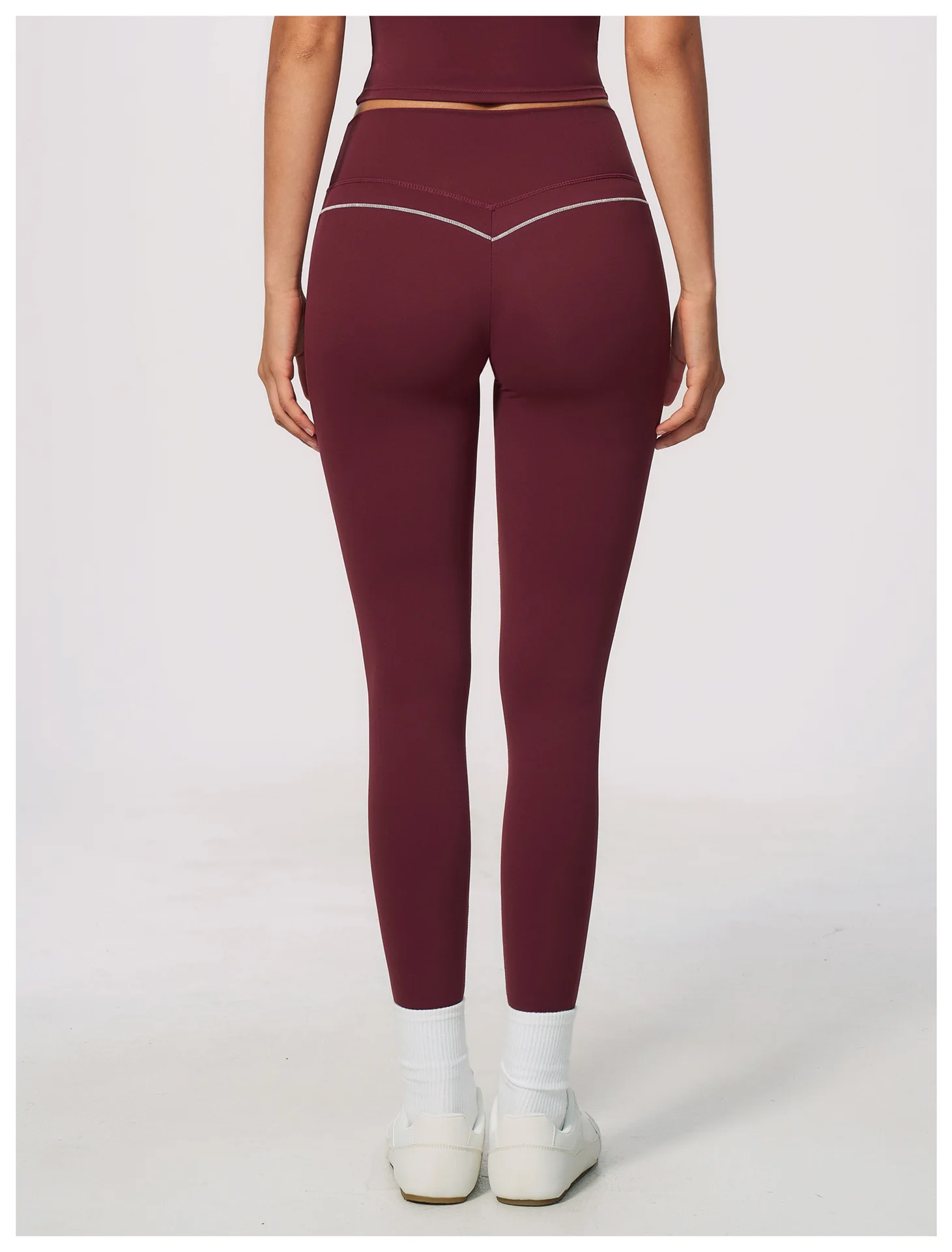 Women High Waist Yoga Leggings V Back Contrast Stitching Butt Lifting Gym Pants Tummy Control Workout Tights Running Sportswear