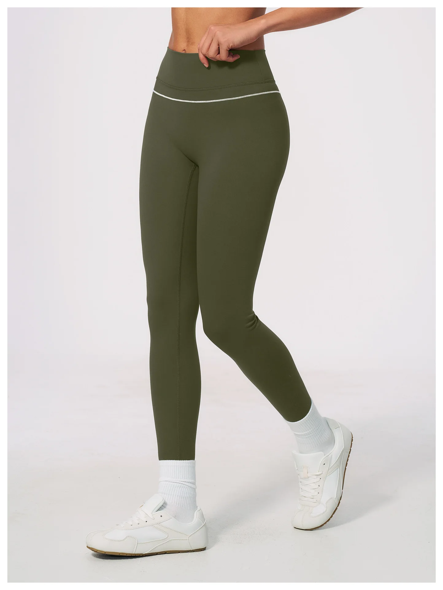 Women High Waist Yoga Leggings V Back Contrast Stitching Butt Lifting Gym Pants Tummy Control Workout Tights Running Sportswear
