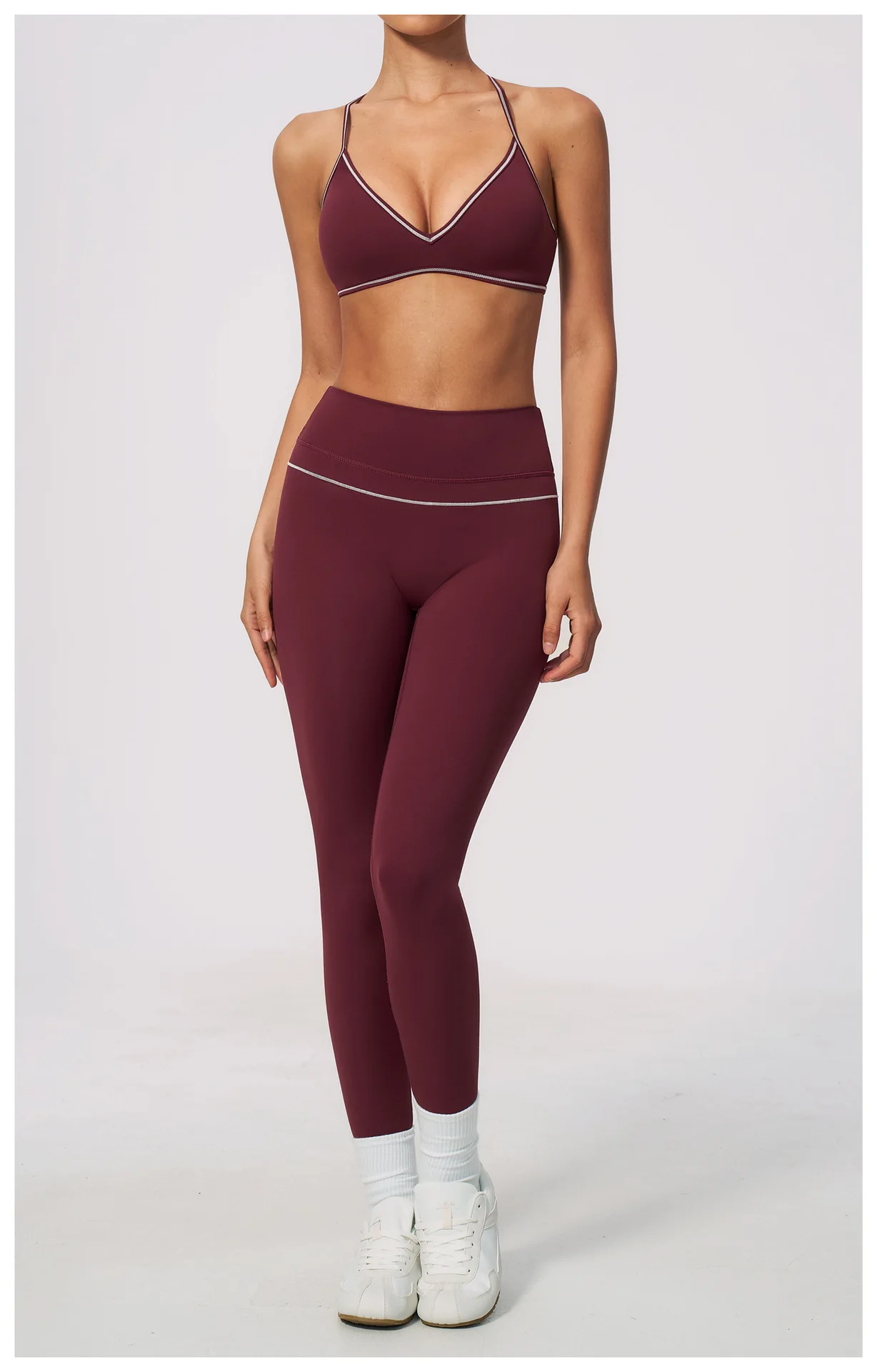 Women High Waist Yoga Leggings V Back Contrast Stitching Butt Lifting Gym Pants Tummy Control Workout Tights Running Sportswear