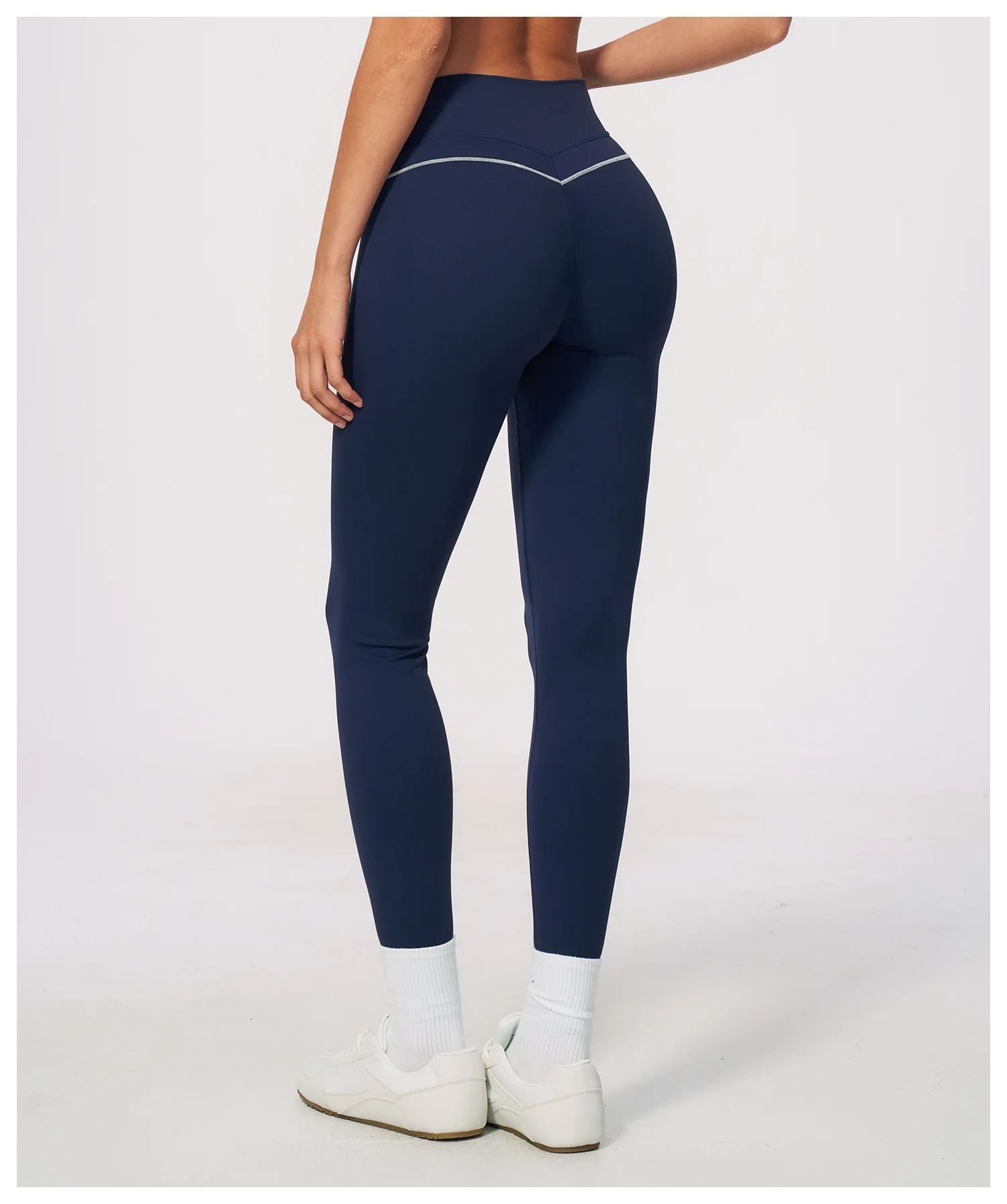 Women High Waist Yoga Leggings V Back Contrast Stitching Butt Lifting Gym Pants Tummy Control Workout Tights Running Sportswear