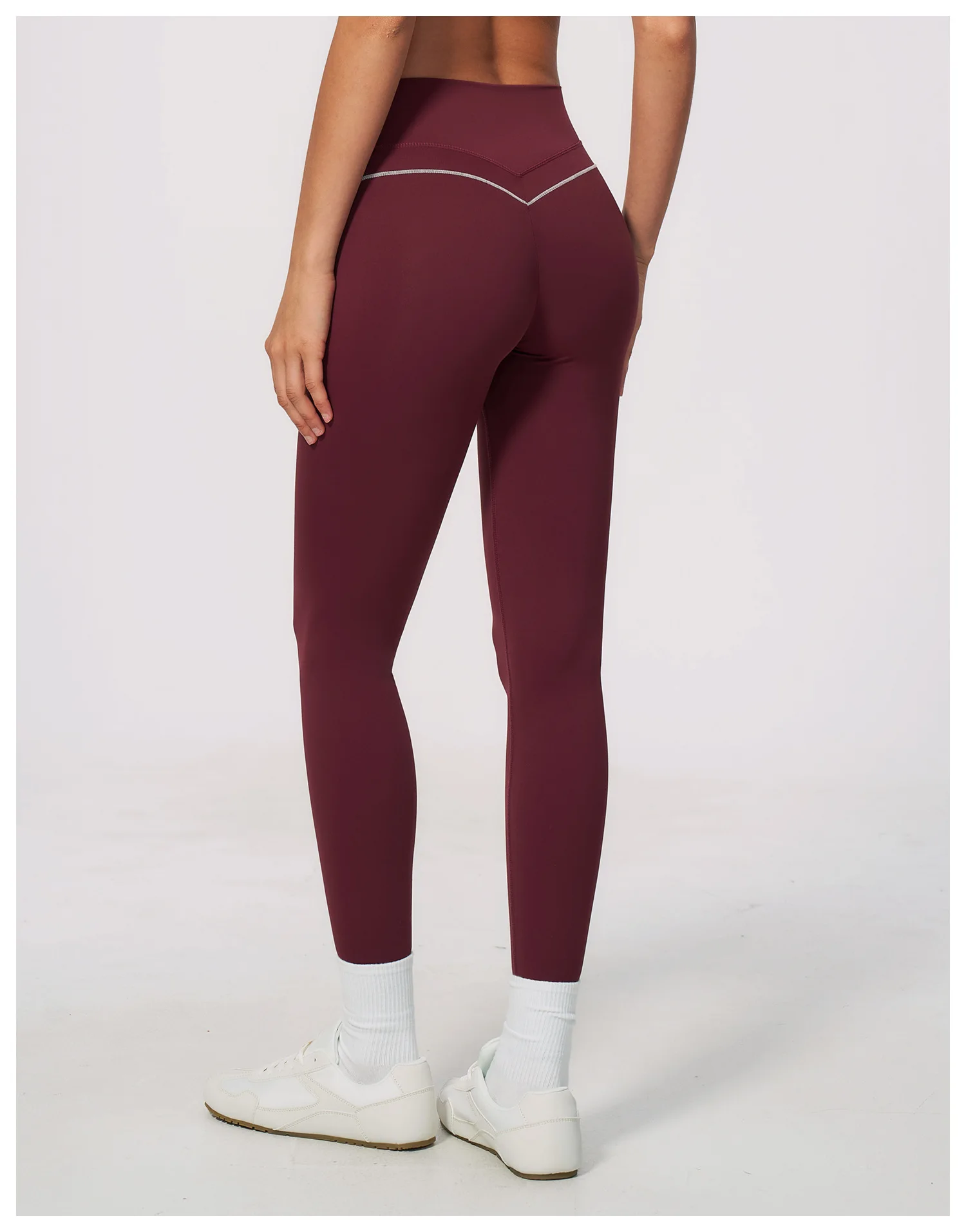 Women High Waist Yoga Leggings V Back Contrast Stitching Butt Lifting Gym Pants Tummy Control Workout Tights Running Sportswear