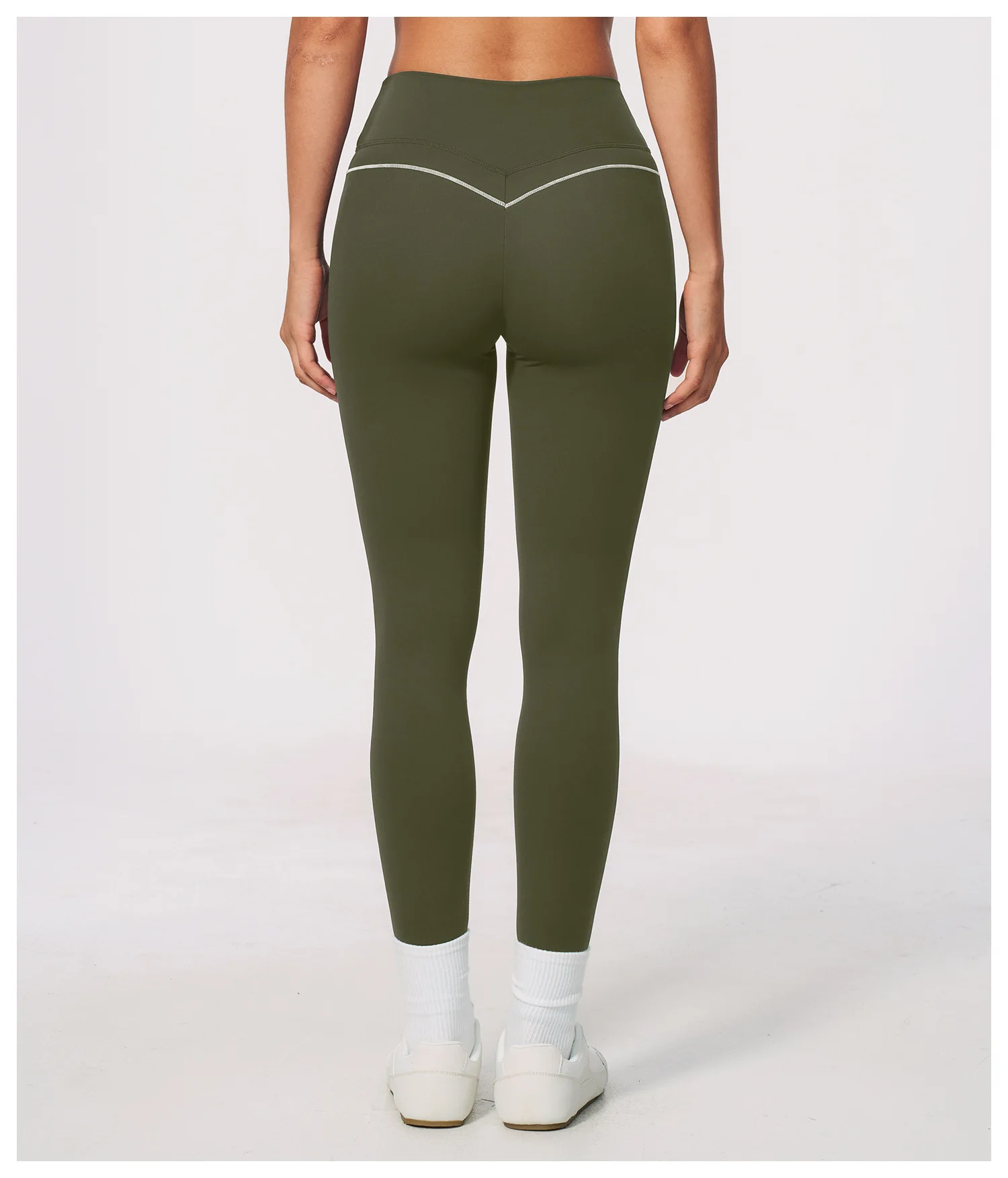Women High Waist Yoga Leggings V Back Contrast Stitching Butt Lifting Gym Pants Tummy Control Workout Tights Running Sportswear