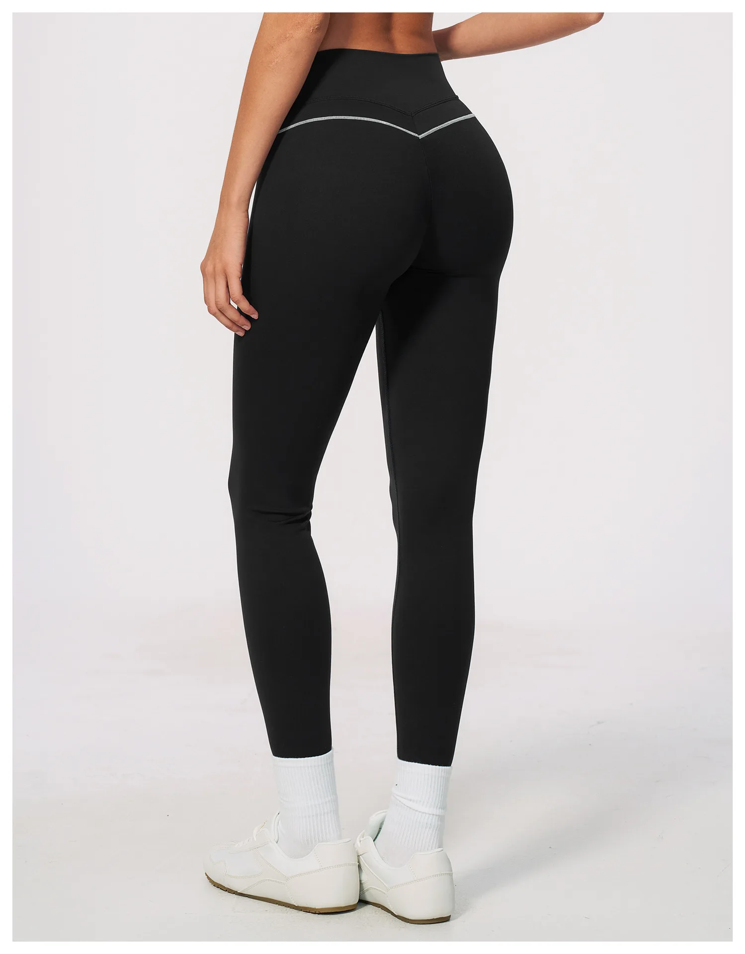 Women High Waist Yoga Leggings V Back Contrast Stitching Butt Lifting Gym Pants Tummy Control Workout Tights Running Sportswear