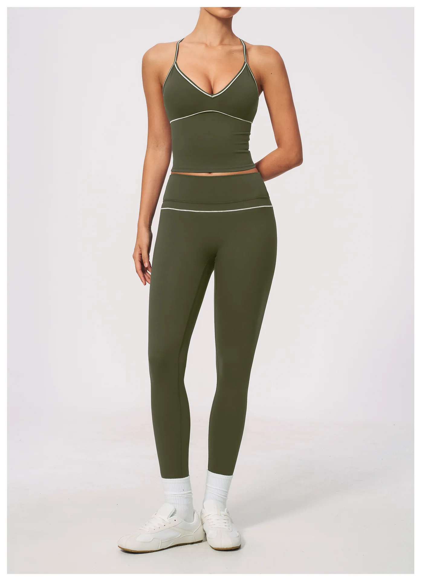 Women High Waist Yoga Leggings V Back Contrast Stitching Butt Lifting Gym Pants Tummy Control Workout Tights Running Sportswear