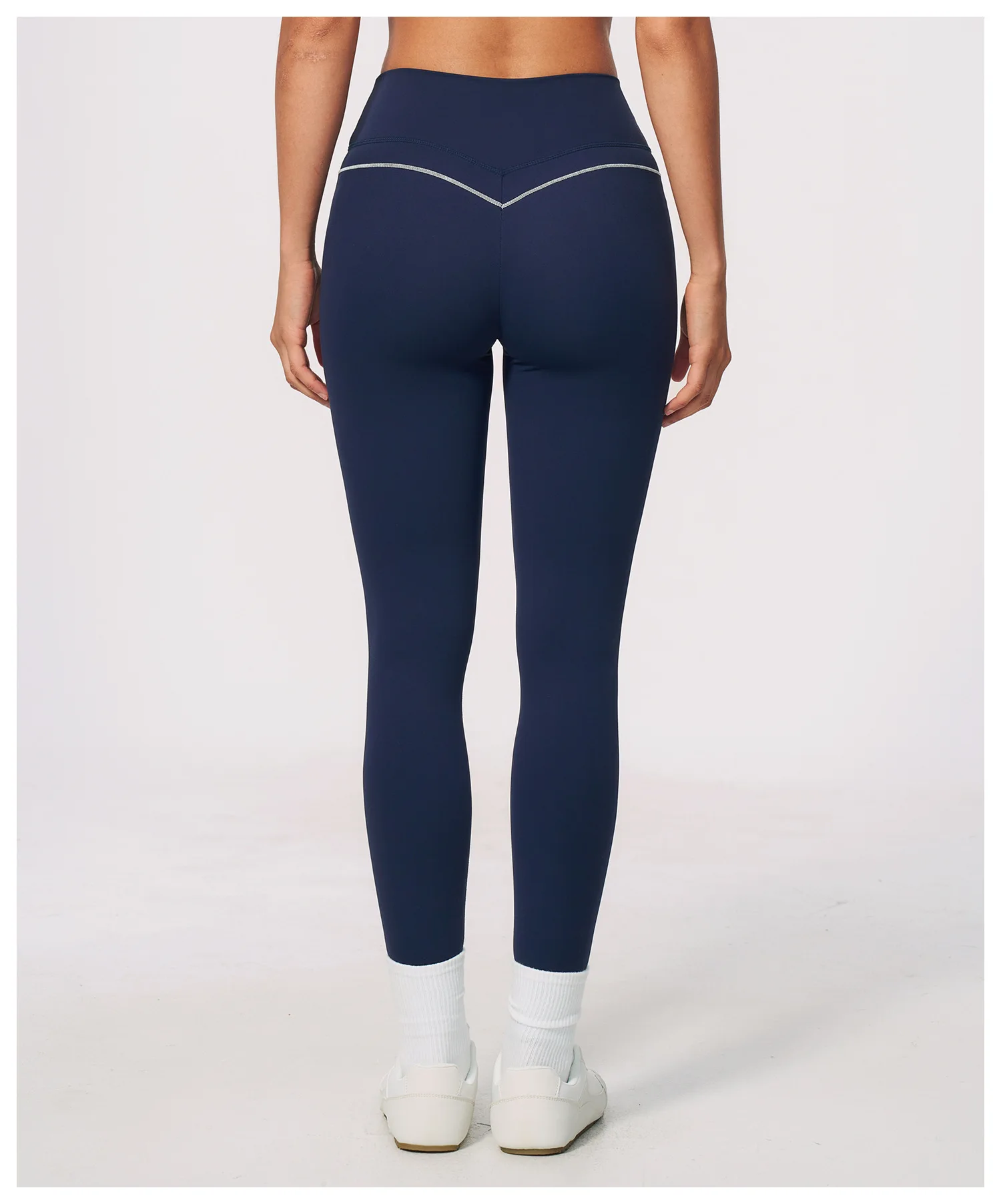 Women High Waist Yoga Leggings V Back Contrast Stitching Butt Lifting Gym Pants Tummy Control Workout Tights Running Sportswear